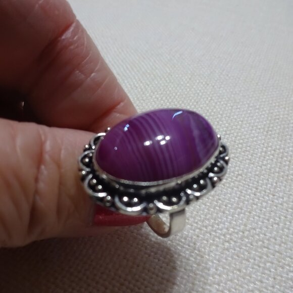 Beautiful PURPLE BOTSWANA AGATE Handmade Sterling Ring Size 6.5 #801B - Picture 4 of 4